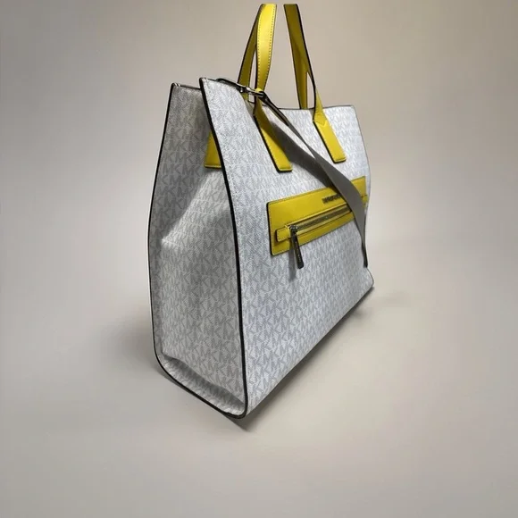 Michael Kors Kenly Large Signature Tote Bag White Yellow Citrus - Picture 3 of 10